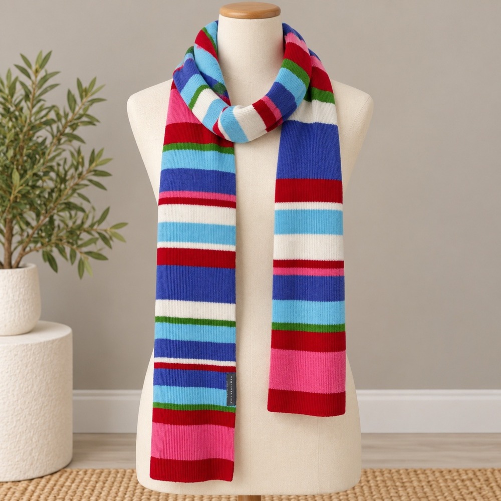 Northern Isles Scarf Multicolor Striped Ribbed Knit Winter Accessory 7"x 74"